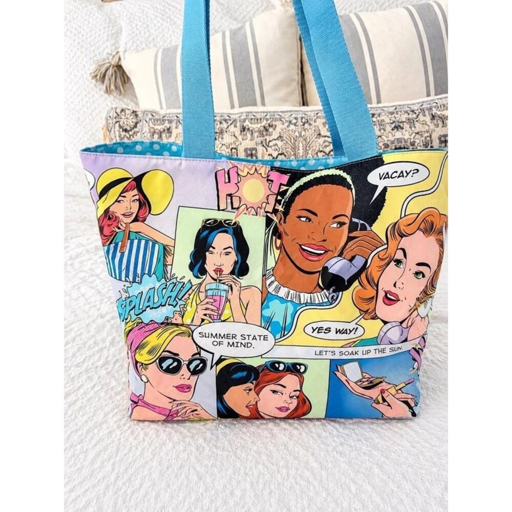 Estée Lauder Pop Art Comic Print Tote Bag Blue Summer Beach Shopper Retro